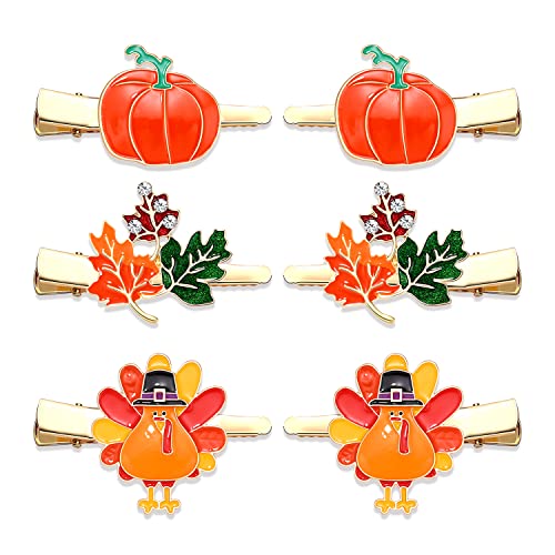 NVENF Thanksgiving Herbst Haarspangen für Frauen Ernte Truthahn Kürbis Ahornblatt Haarnadeln Gold Alligator Haarspangen Thanksgiving Herbst Party Haarschmuck (6 Stück Haarspangen) von NVENF