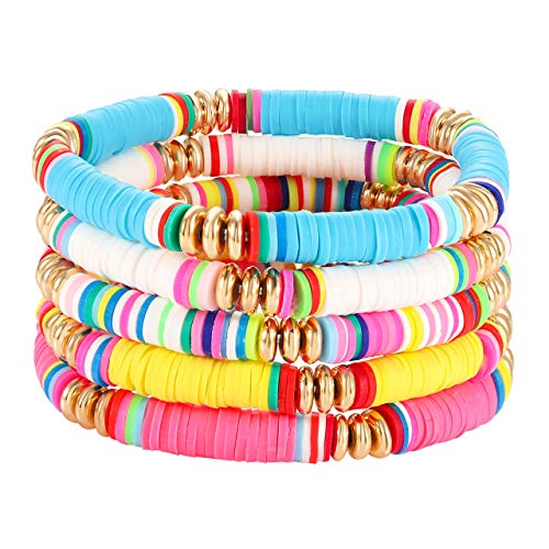 Rainbow Heishi Bracelets for Women Stackable African Vinyl Disc Bead Stretch Bracelets Bohemia Layered Surfer Bracelets Summer Beach Accessory Rainbow Heishi Bracelets for Women Stackable African Vinyl Disc Bead Stretch Bracelets Bohemia Layered Surfer Bracelets Summer Beach Accessory von NVENF