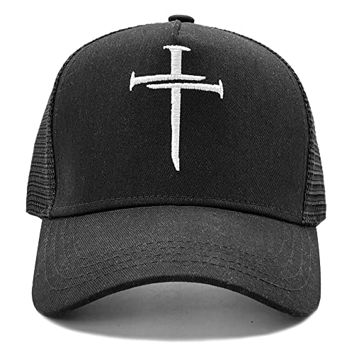 NVJUI JUFOPL Christliches Kreuz Jesus Hüte, religiöse Geschenke für Männer Frauen, bestickte Trucker Cap schwarz, Schwarz, Einheitsgröße von NVJUI JUFOPL