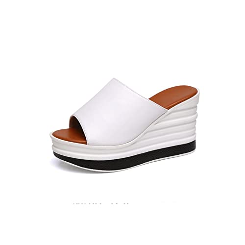 NVNVNMM Damen Hausschuhe Women Summer Wedges Slippers Slip-On Shoes Woman Flat Peep Toe Breathable Soft Platform Leather Sandals Platform Outdoor Shoes(Color:1,Size:6) von NVNVNMM