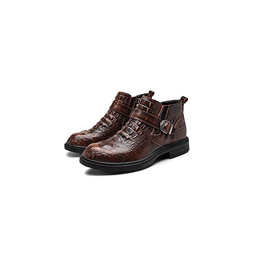 NVNVNMM Oxford Schuhe Herren Casual Krokodilmuster Qualität Echtes Leder Business Schuhe Metallschnalle Dekoration Motorrad Knöchel Stiefel, braun, 42 EU von NVNVNMM