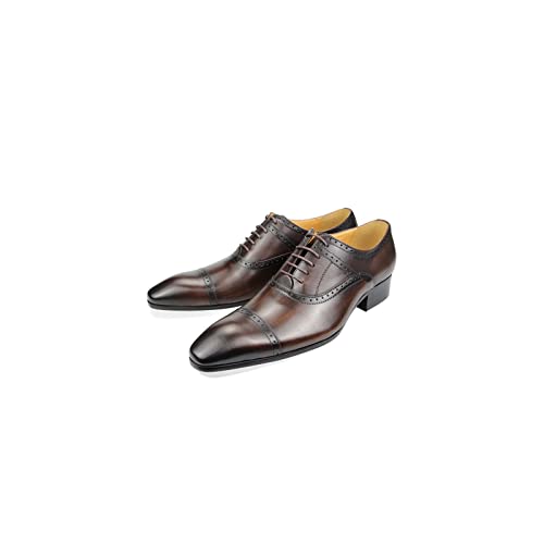 NVNVNMM Oxford-Schuhe aus echtem Leder für Herren, Oxford-Schnürung, handgefertigt, Brogue, schwarz, Büro, Business, formelle Schuhe für Herren, braun, 42.5 EU von NVNVNMM