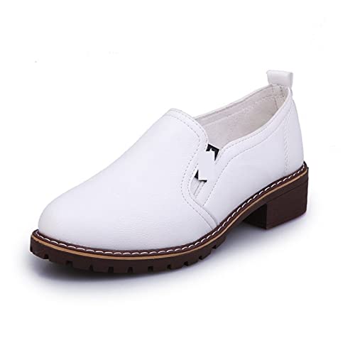 NVNVNMM Schuhe Flat Single Shoes Round Toe Oxford Shoesman PU Men bullockcasual Shoes(Color:White,Size:9) von NVNVNMM