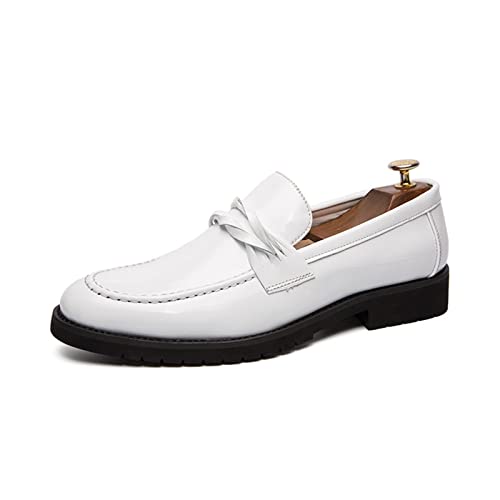 NVNVNMM Schuhe Men's Dress Shoes Men's Gentlemen's Leather Shoes Men's Business Office Wedding Slip-on Flat (Color:White,Size:42 EU) von NVNVNMM