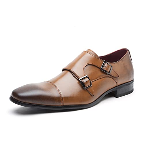 NVNVNMM Schuhe Mens Double Monk Strap Shoes Oxford Leather Mens Square Toe Classic Dress Shoes Casual Comfortable Gradual Color Loafer(Color:Bruin,Size:6.5) von NVNVNMM