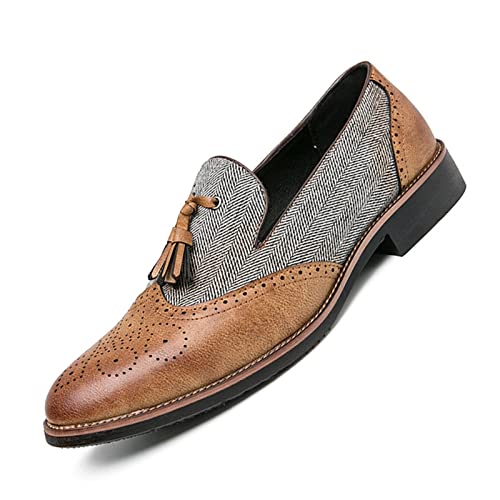 NVNVNMM Schuhe Semi-formal Leather Shoes for Men Tassel Casual Brogue Flats Carved England Men Dress Shoes Men Loafers(Color:Auburn,Size:12) von NVNVNMM