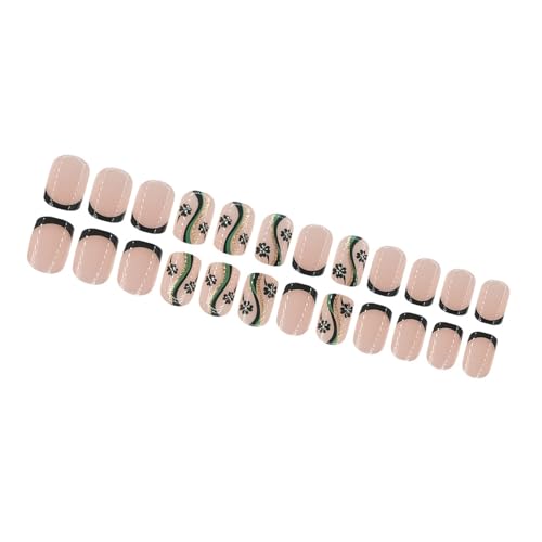 24 Stück Nägel zum Aufdrücken, quadratisch, zum Aufkleben auf französische künstliche Designs, künstliche Geschenke für Frauen und Mädchen, Kleeblatt, künstliche Nägel von NVOQILIN