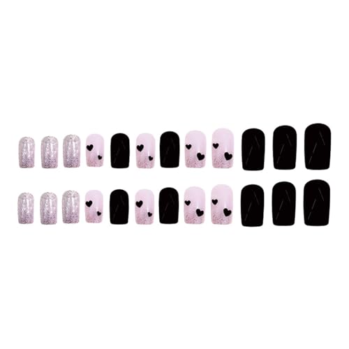 24 Stück Nägel zum Aufdrücken, quadratisch, zum Aufkleben auf französische künstliche Designs, künstliche Geschenke für Frauen und Mädchen, zum Aufkleben auf künstliche Nägel von NVOQILIN