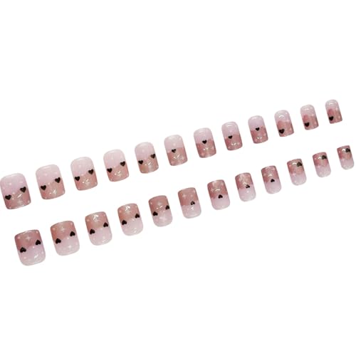 24 Stück kurze quadratische künstliche Nägel mit Sternenmuster, künstliche Drücken auf volle Abdeckungen zum Aufkleben für Frauen, modische Nageldesigns von NVOQILIN