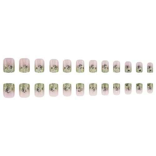 24 quadratische Nägel zum Aufdrücken, zum Aufkleben auf französische künstliche Designs, künstliche Geschenke für Frauen und Mädchen, Design falsche Nägel von NVOQILIN