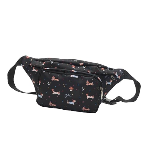 Damen Hüfttasche mit Cartoon-Dackel-Motiv, großes Fassungsvermögen, Umhängetasche, Geldbörse, lässig, Outdoor, Schultertasche, Brustgürteltasche für den Außenbereich, Schwarz , Mass Beauty von NVOQILIN