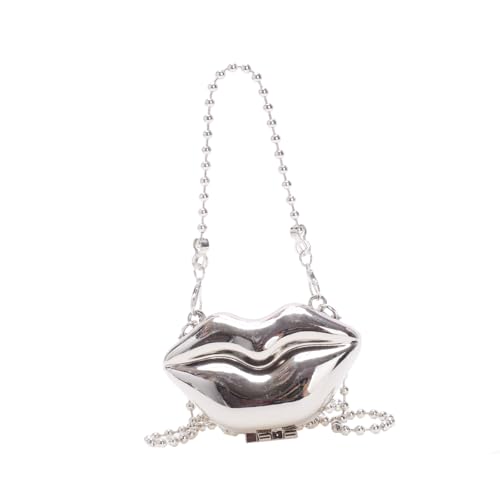 Kompakte Abendtasche für Damen, kleine Umhängetasche, Schultertasche mit Kette, um Ihren Outfits einen Hauch von Spaß zu verleihen, auffällige Clutch, silber, One Size von NVOQILIN