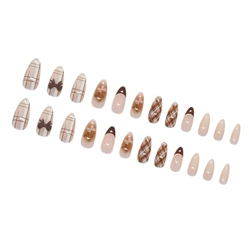 Mandel-Nägel zum Aufdrücken, glänzend, Acryl, künstliche Nägel zum Aufkleben, für Damen, 24 Stück, 12 Größen, zum Aufkleben, Sarg, Mandel, französische Spitze von NVOQILIN