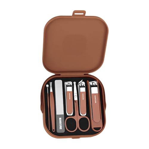 Maniküre-Set, Nagelknipser-Set, 7-teilig, Edelstahl, Nagelpflegeset, Pediküre mit Reiseetui, für Damen und Herren, Haarpflege mit Pinzette von NVOQILIN