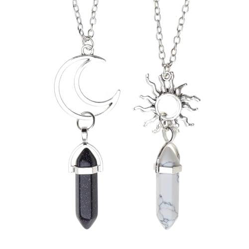 NVOQILIN 2 Stück sechseckige Kristall-Halskette für Paare mit Sonne und Mond, Party-Geschenk, Schmuck, symbolisiert Liebesliebhaber, einzigartige Kristall-Halsketten, Anhänger für Männer und Frauen von NVOQILIN