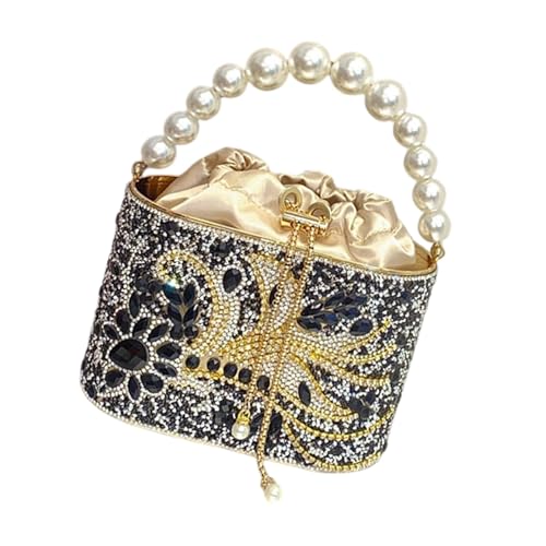 NVOQILIN Abendtasche für Damen, mit Kettenriemen, Schultertasche, elegant, Bankett, glitzernde Strasssteine, Handtasche für Party, Damen, elegante Abendtasche, Strass-Kette, Crossbody, Schwarz , One von NVOQILIN