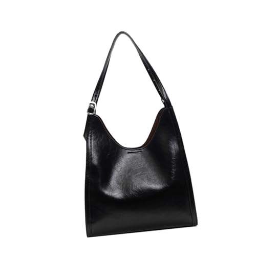 NVOQILIN Damen Achseltasche für Herbst und Winter, einfarbig, Schultertasche, Retro, Pendeln, große Kapazität, Achselhöhle, PU-Leder, Unterarm, einfarbig, Schultern, Schwarz , One Size von NVOQILIN