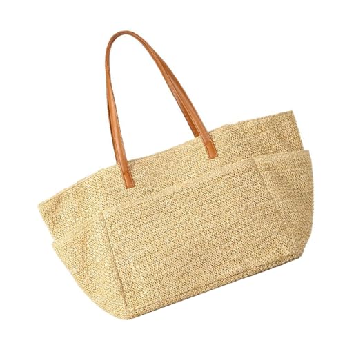 NVOQILIN Damen Casual Strand Stroh Schultertasche Große gewebte Handtasche für Outdoor Urlaub Unterarmtaschen mit mehreren Taschen Multi Pocket Handtasche von NVOQILIN