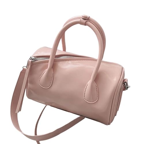 NVOQILIN Damen-Umhängetasche, stilvolle Handtasche mit Tragegriff oben, zylindrisch, PU-Leder, einfarbig, Kuriertasche, Damen-Umhängetasche, PU-Leder, einfache Handtasche, zylindrisch, a, One Size von NVOQILIN