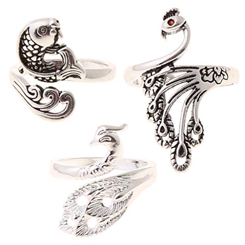 NVOQILIN Dreiteiliges Retro-Ring-Set mit Tiermotiven, verstellbar, geflochtener Schmuck, für Hochzeit, Party, Ring-Set für Damen von NVOQILIN