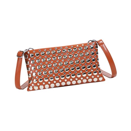 NVOQILIN Elegante Schultertasche mit Nieten für Damen, praktische Umhängetasche aus PU-Leder, geeignet für verschiedene Anlässe, Damen-Schultertasche, braun, One Size von NVOQILIN