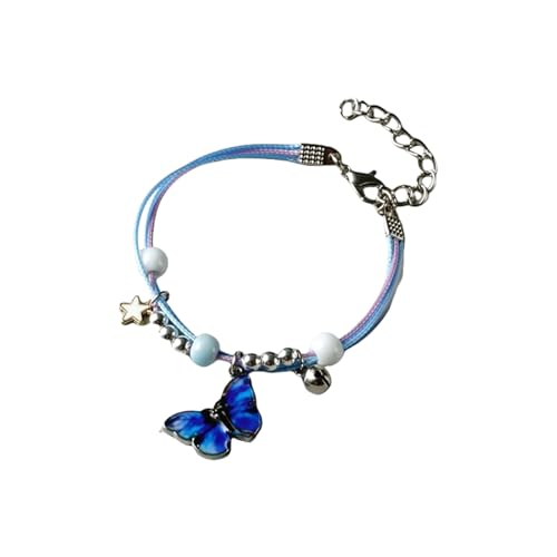 NVOQILIN Fußkettchen aus Legierung mit Schmetterling-Perlen und verstellbarem handgewebtem Seil für Damen, Mädchen, Kinder, besondere Anlässe, einzigartige Designs, Einheitsgröße, Wie beschrieben von NVOQILIN