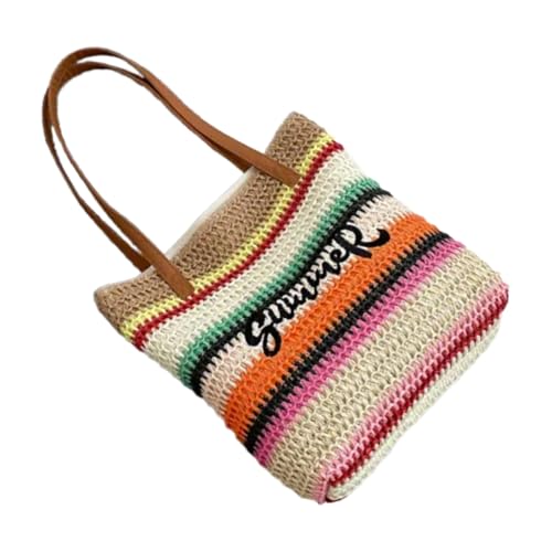 NVOQILIN Große Kapazität Strandtasche mit auffälligem Regenbogen-gewebtem Design, Urlaubs-Umhängetasche, Handtasche für Outdoor-Aktivitäten, gewebte Geldbörse für Damen, B, One Size von NVOQILIN