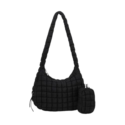NVOQILIN Große gesteppte Puffer-Schultertasche für Damen, mit kleiner Reißverschluss-Geldbörse, Mehrzweck-Umhängetasche, leicht, modische Handtasche, Schwarz , One Size von NVOQILIN