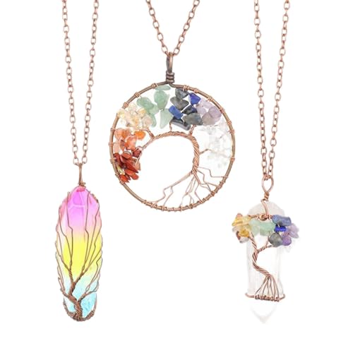 NVOQILIN Halskette mit natürlichem zerkleinertem Stein, antiker Kupfer-Anhänger, Kristall-Achat-Anhänger für Männer und Frauen von NVOQILIN