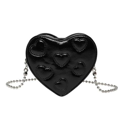 NVOQILIN Kreatives Herz-Stickerei-Design, Damen-Umhängetasche, PU-Leder, Schultertasche mit Kettenriemen für Freizeit oder Reisen, Herz-Stickerei, Schwarz , One Size NVOQILIN Kreatives Herz-Stickerei-Design, Damen-Umhängetasche, PU-Leder, Schultertasche mit Kettenriemen für Freizeit oder Reisen, Herz-Stickerei, Schwarz , One Size von NVOQILIN