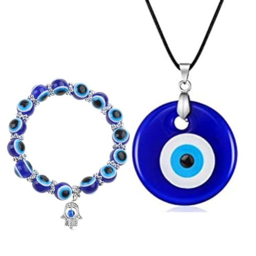 NVOQILIN Lucky Blue für Halskette mit Handanhänger, Armreif, Schmuck, Türkei, blaues Auge, Handgelenkschutz, Halsketten-Set für Damen und Mädchen NVOQILIN Lucky Blue für Halskette mit Handanhänger, Armreif, Schmuck, Türkei, blaues Auge, Handgelenkschutz, Halsketten-Set für Damen und Mädchen von NVOQILIN