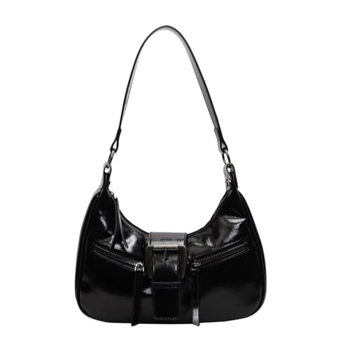 NVOQILIN Moderne Damen-Unterarmtasche aus PU-Leder, Schultertasche, Crossbody-Tasche mit verstellbarem Riemen, für Einkaufen, Pendeln oder Partys, moderne Umhängetasche, Schwarz , One Size von NVOQILIN