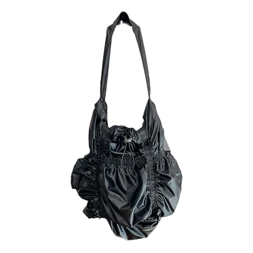 NVOQILIN Modische Damen-Tasche mit breitem Rand, plissiert, weiches PU, auffällig, stilvolle PU-Tasche, Schwarz , One Size von NVOQILIN