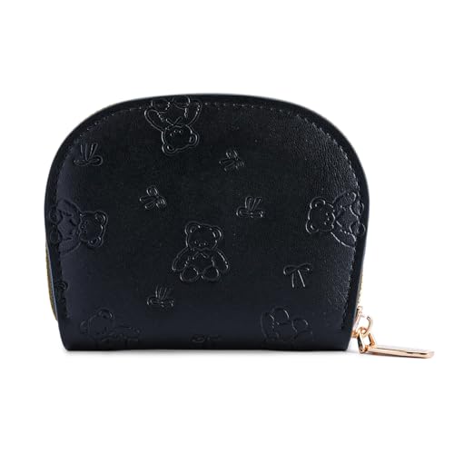 NVOQILIN Modische Geldbörse aus PU-Leder mit Kartenfächern, Reißverschluss, kompaktes Reisefach für unterwegs, mit mehreren Steckplätzen, Schwarz , Mass Beauty von NVOQILIN