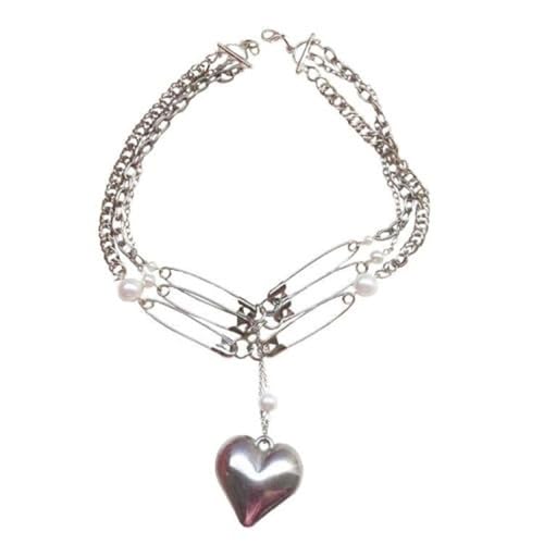 NVOQILIN Modische Halskette aus Legierung mit Herz und Anstecknadel, geeignet für Trendsetter, die ihren Stil verbessern möchten. Modisches Herzanhänger-Accessoire von NVOQILIN