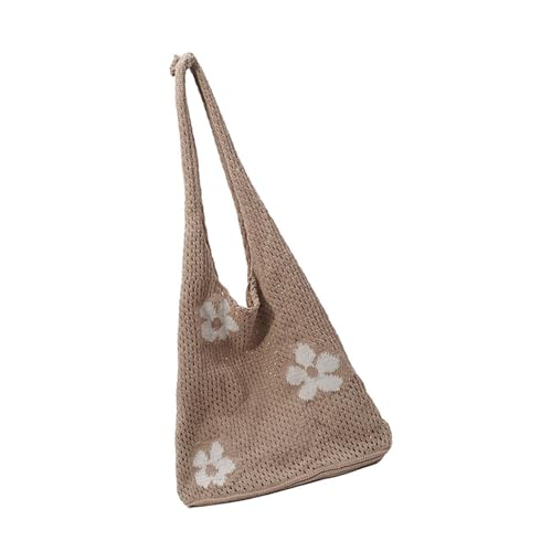 NVOQILIN Modische Netz-Schultertasche mit Blumenstickerei, hohl, gewebte Handtasche für Damen, leichte Strandtasche für den täglichen Gebrauch, Netz-Handtasche, khaki, One Size NVOQILIN Modische Netz-Schultertasche mit Blumenstickerei, hohl, gewebte Handtasche für Damen, leichte Strandtasche für den täglichen Gebrauch, Netz-Handtasche, khaki, One Size von NVOQILIN