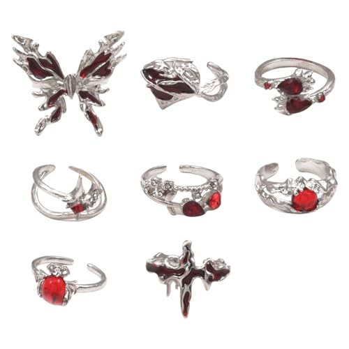 NVOQILIN Modisches 8-teiliges Set, verstellbare Ringe mit Schmetterlings- und Herz-Kreuzen, modische stabile Legierung, Schmuck für Damen, Jugendliche von NVOQILIN