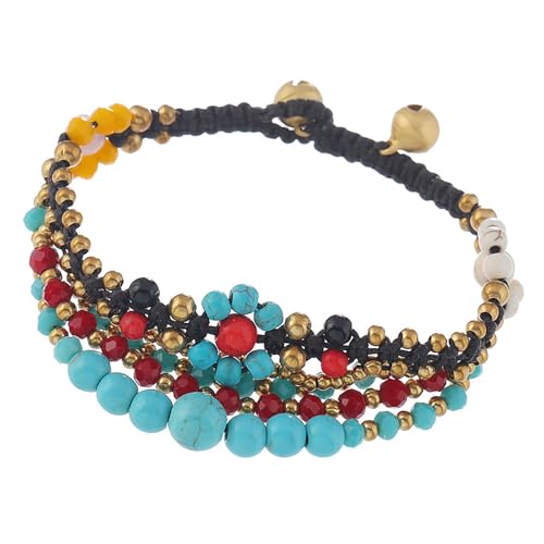 NVOQILIN Original thailändischer ethnischer Stil, handgewebt mit Naturstein und Designs für trendige Frauen und Damen, handgewebt, Einheitsgröße, Wie beschrieben von NVOQILIN