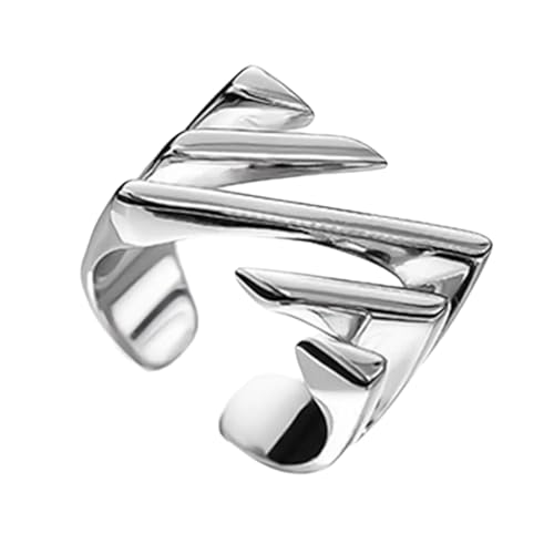 NVOQILIN Quadratische perforierte Ringe mit schräger Textur, elegant, unregelmäßig, geometrisch, Ornament, verstellbar, Unisex, offen, verstellbar, offen von NVOQILIN