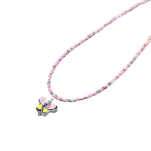 NVOQILIN Schmetterlings-Halskette für Damen, bunte Perlenkette, kurze Choker-Halskette, koreanischer süßer Schmuck, Geschenk, Perlen-Choker, Einheitsgröße, Wie beschrieben, Wie beschrieben von NVOQILIN