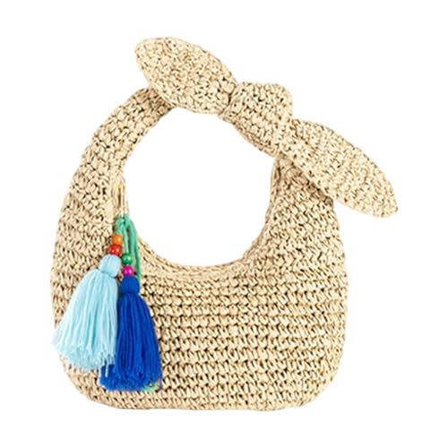 NVOQILIN Stilvolle Abendtasche mit Schleifen, Stroh, ideal für Reisen, Abschlussball, Anlässe und den täglichen Gebrauch, Strand, gewebte Abendtasche, a, One Size von NVOQILIN