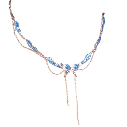 NVOQILIN Stilvolle Damen-Halskette mit Schmetterlings-Anhänger, trendiger Büroschmuck, Legierung, Textur für den täglichen Gebrauch, blauer Anhänger von NVOQILIN