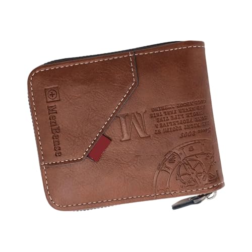 NVOQILIN Stilvolle Herren Kurze Geldbörse mit Reißverschluss Verschluss Praktischer PU Kartenhalter für Alltag und Geschäftstreffen Casual Everyday Wallet, helles kaffebraun, Mass Beauty von NVOQILIN