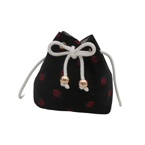 NVOQILIN Stilvolle Umhängetasche aus Cord mit Erdbeer-Designs, Schultertasche für lässige Ausflüge und Einkäufe, große Kapazität, Black Strawberry, One Size von NVOQILIN