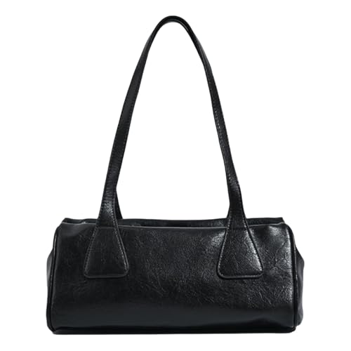 NVOQILIN Trendige Schultertasche, leichte und tragbare Unterarmtasche, Geldbörse, Einzelriemen, Handtasche für modische Frauen, stilvolle Zylindertasche, Schwarz , One Size von NVOQILIN