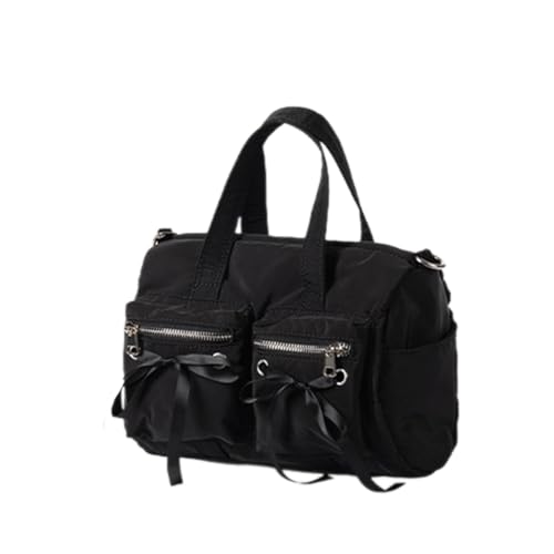 NVOQILIN Vielseitige Nylon-Einkaufstasche mit geräumigem Innenraum für wichtige Frauen, süße Schleife, mehrere Taschen, Umhängetasche, mehrere Taschen, Schultertasche, Schwarz , One Size von NVOQILIN