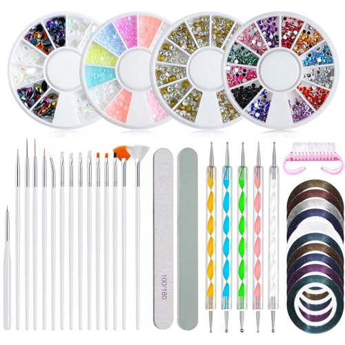 Salon Nagel Maniküre Werkzeug Zubehör Bundle mit Pinseln Aufklebern Tapes Dotting Dekoration Kunst Stift Strass Gel Pinsel Set Zubehör Zubehör Zubehör Aufkleber Maniküre Tupfstifte Push Stones von NVOQILIN