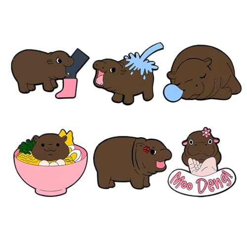 Set mit 6 Nilpferd-Broschen, verspielte Tier-Anstecknadeln, Anstecknadeln, Anstecknadeln, Freizeitkleidung, Kleidung, Schmuck, passend zu modernem Look, trendiger Nilpferd von NVOQILIN