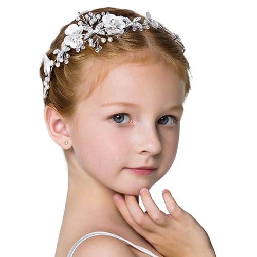 Haarschmuck Prinzessin Hochzeit Perle Haarschmuck Kommunion Mädchen, Haarbänder für Mädchens Blumenkranz Haare Kinder Hochzeit Mädchen Blumen Braut Haarschmucks Perle Stirnband (Weiß) von NVTRSD