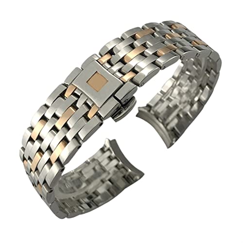 NVVVNX 16mm 19mm 20mm 316L gebogenes Ende Edelstahl-Uhrenarmband für Omega DE VILLE PRESTIGE Orbis Edition Uhrenarmband Faltschließe(Silver Rose,16mm) von NVVVNX